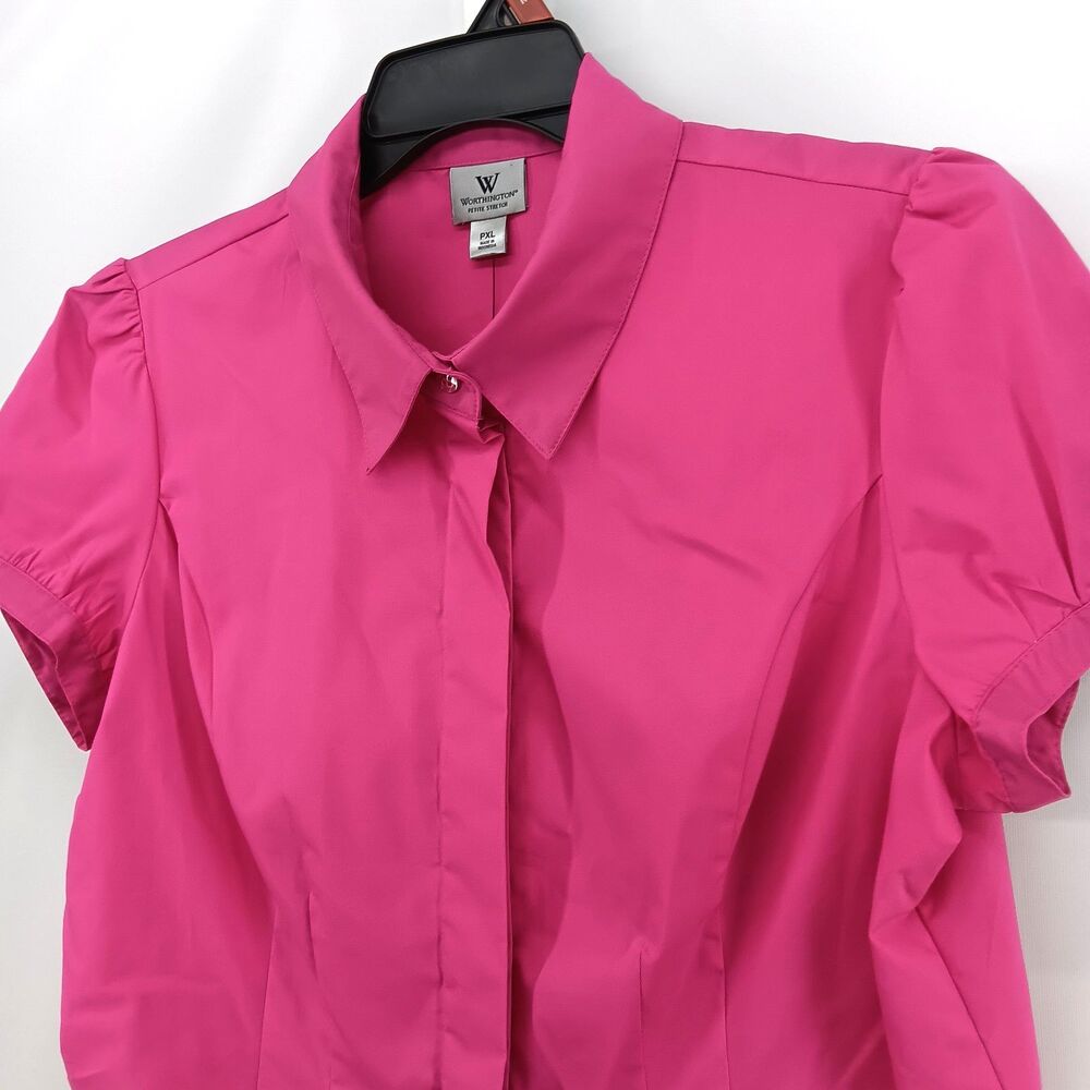 Worthington Shirt Womens Size PXL Pink Short Sleeve Collared Button Up Top NWT - Picture 2 of 8